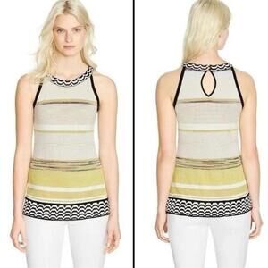 White House Black Market Striped Sleeveless Halter Tank Top LARGE Green NWOT